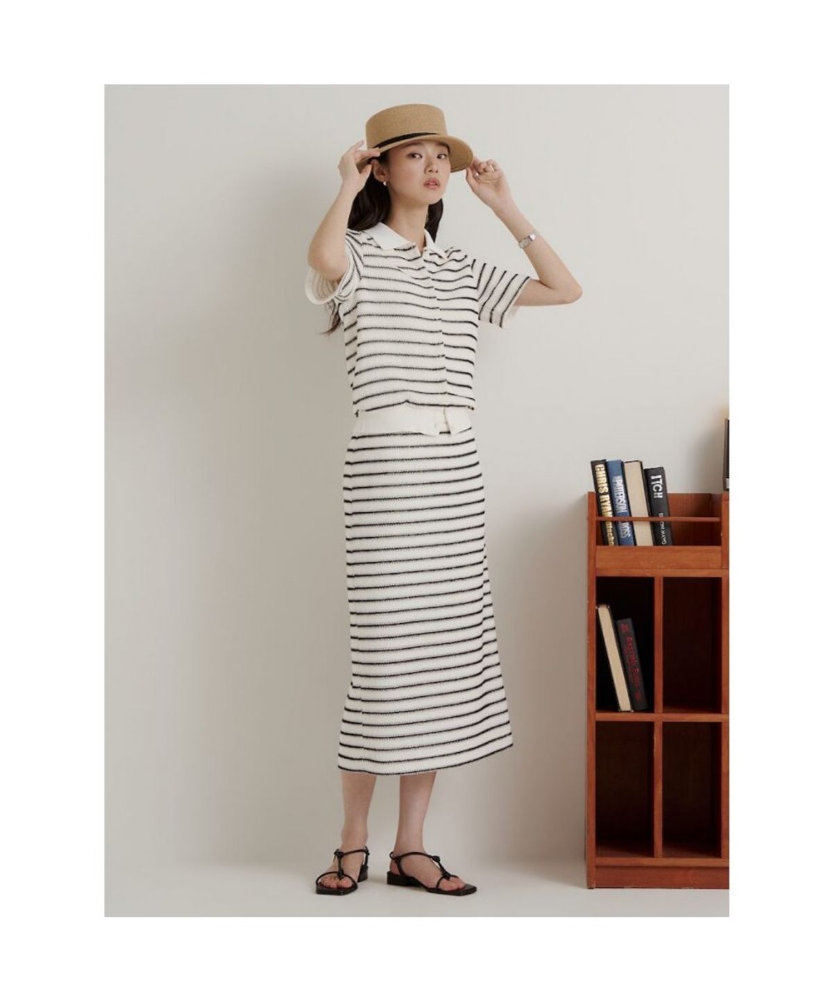 빈폴 레이디스(BEANPOLE LADIES) 스트라이프 저지 스커트  아이보리 (BF6727C210)