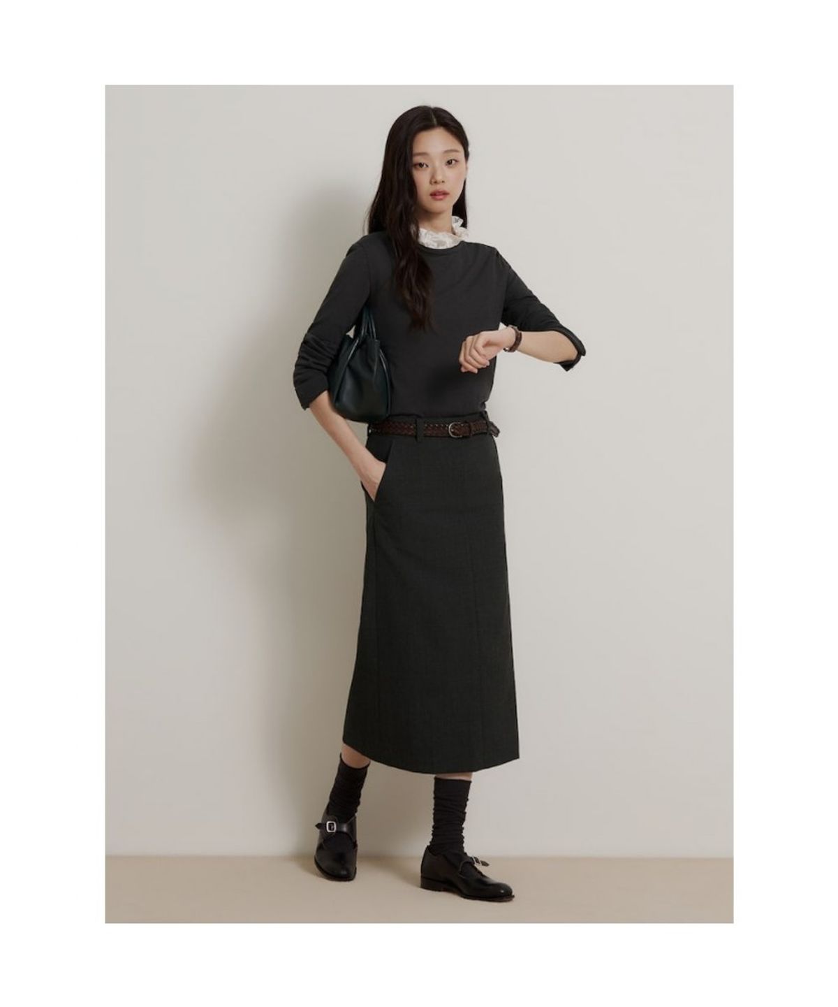 빈폴 레이디스(BEANPOLE LADIES) 울폴리 H라인 스커트  애쉬 (BF6827C524)
