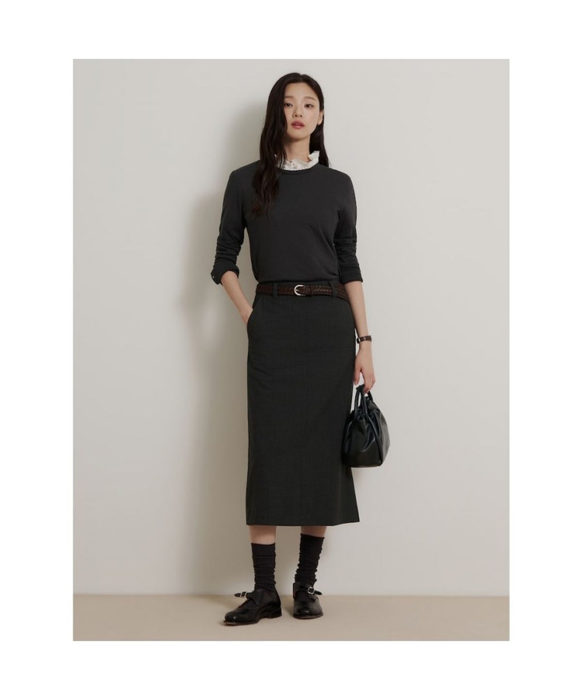 빈폴 레이디스(BEANPOLE LADIES) 울폴리 H라인 스커트  애쉬 (BF6827C524)