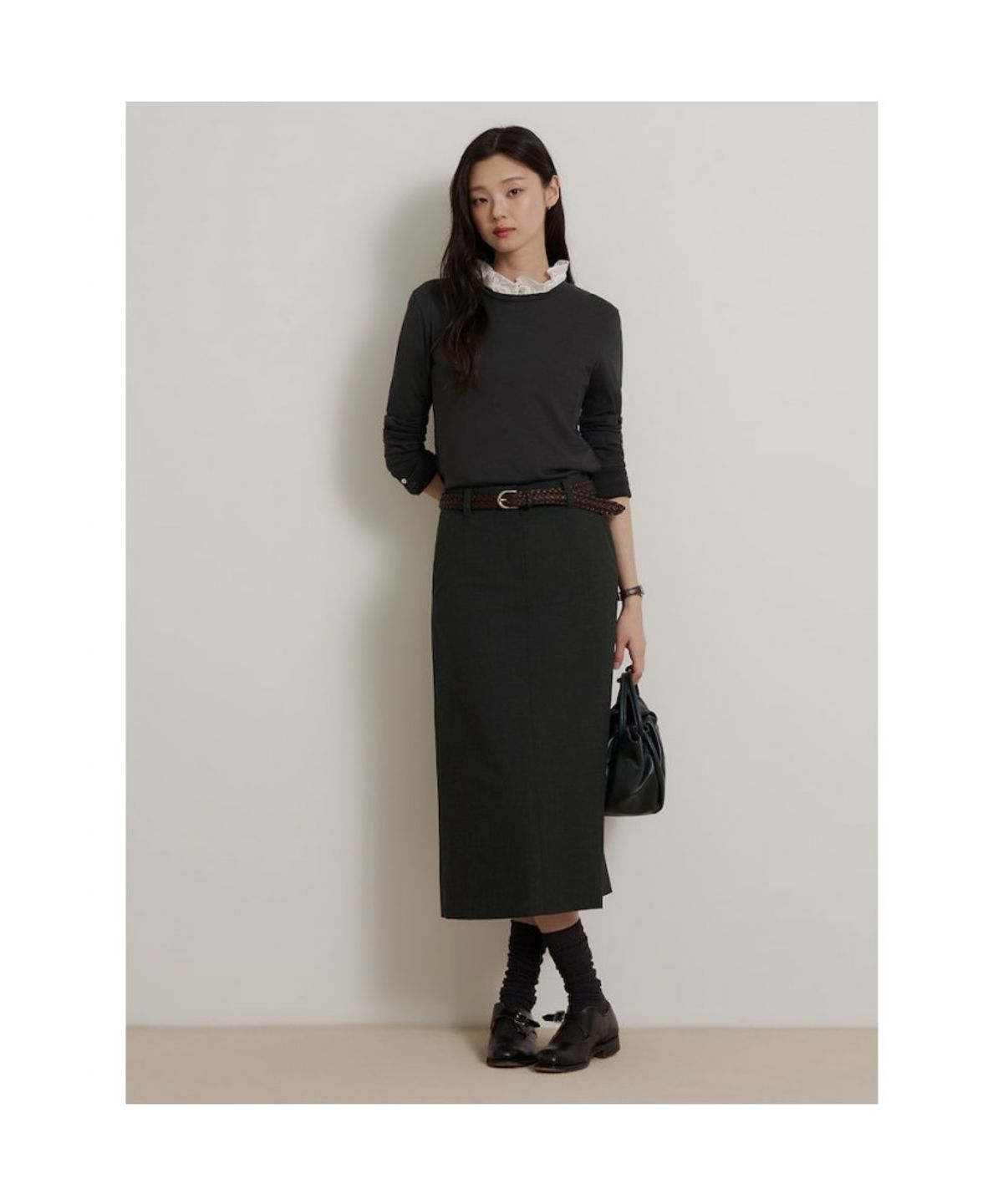 빈폴 레이디스(BEANPOLE LADIES) 울폴리 H라인 스커트  애쉬 (BF6827C524)