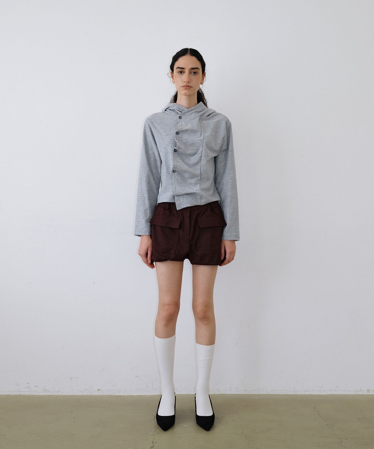 우네씬(UUNE SCENE) Dot Jacquard Hooded Cardigan_Melange Grey