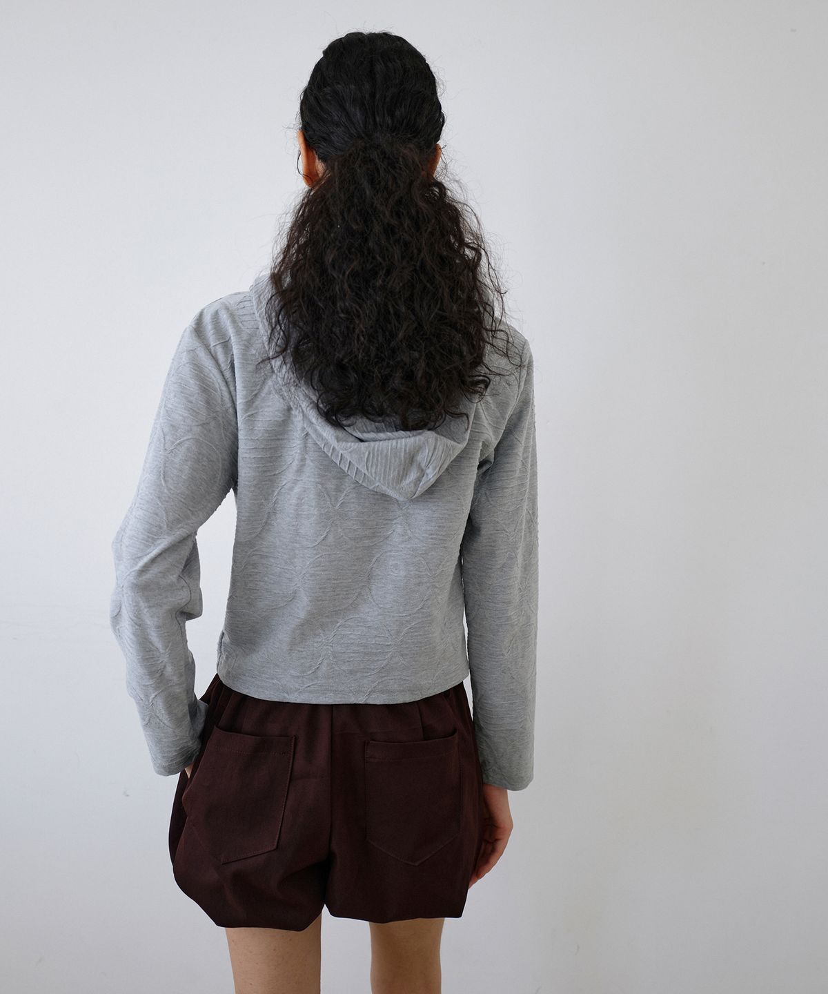 우네씬(UUNE SCENE) Dot Jacquard Hooded Cardigan_Melange Grey