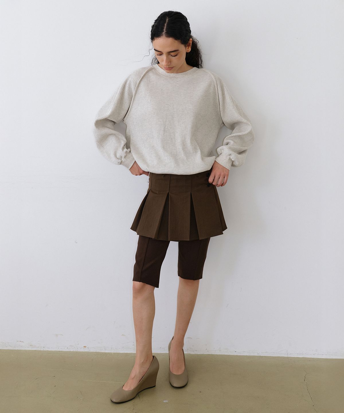 우네씬(UUNE SCENE) Waffle Raglan Sweatshirt_Oatmeal