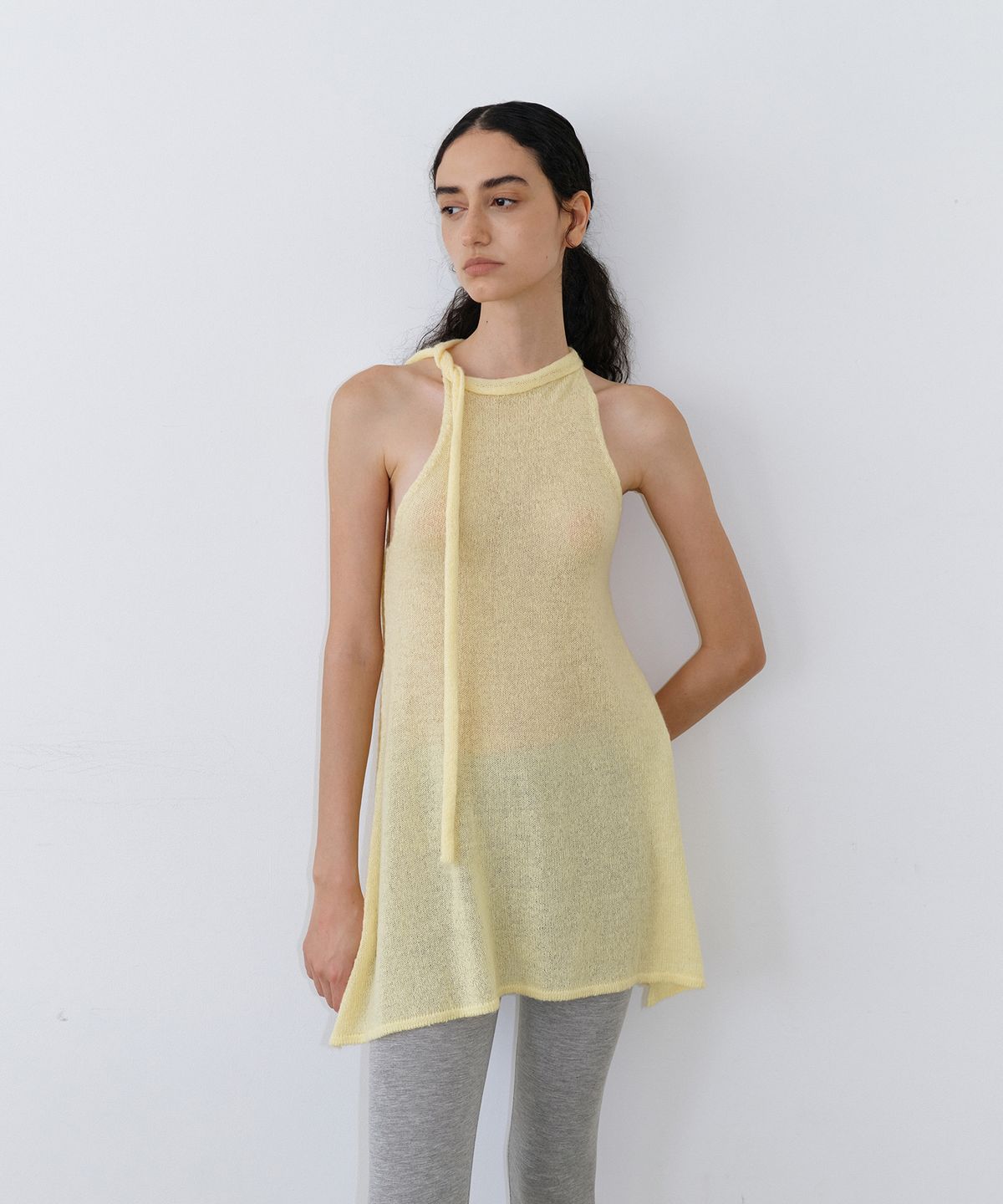 우네씬(UUNE SCENE) Scarf Tie Halter Knit_Yellow