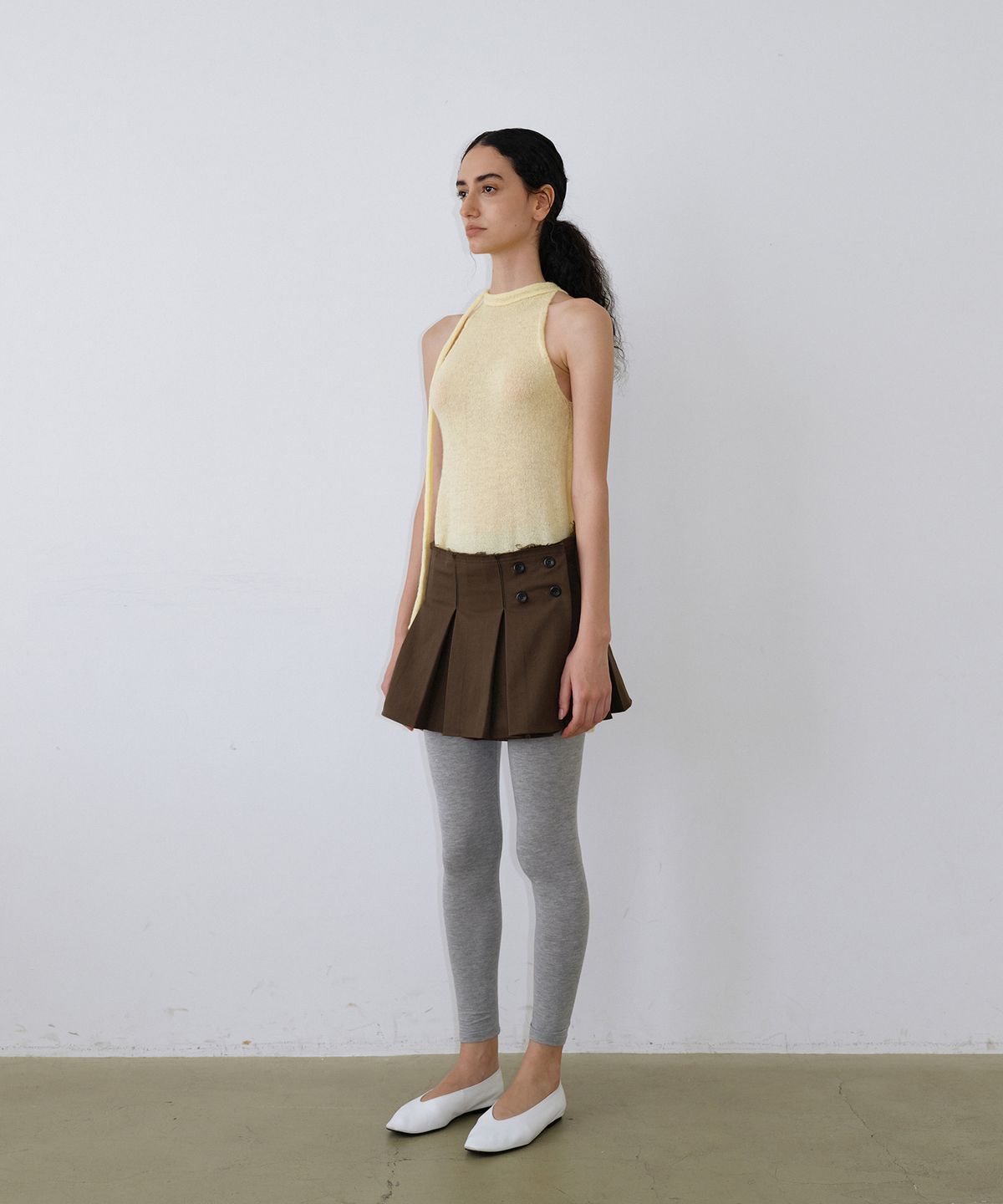 우네씬(UUNE SCENE) Pleated Wrap Skirt_Brown
