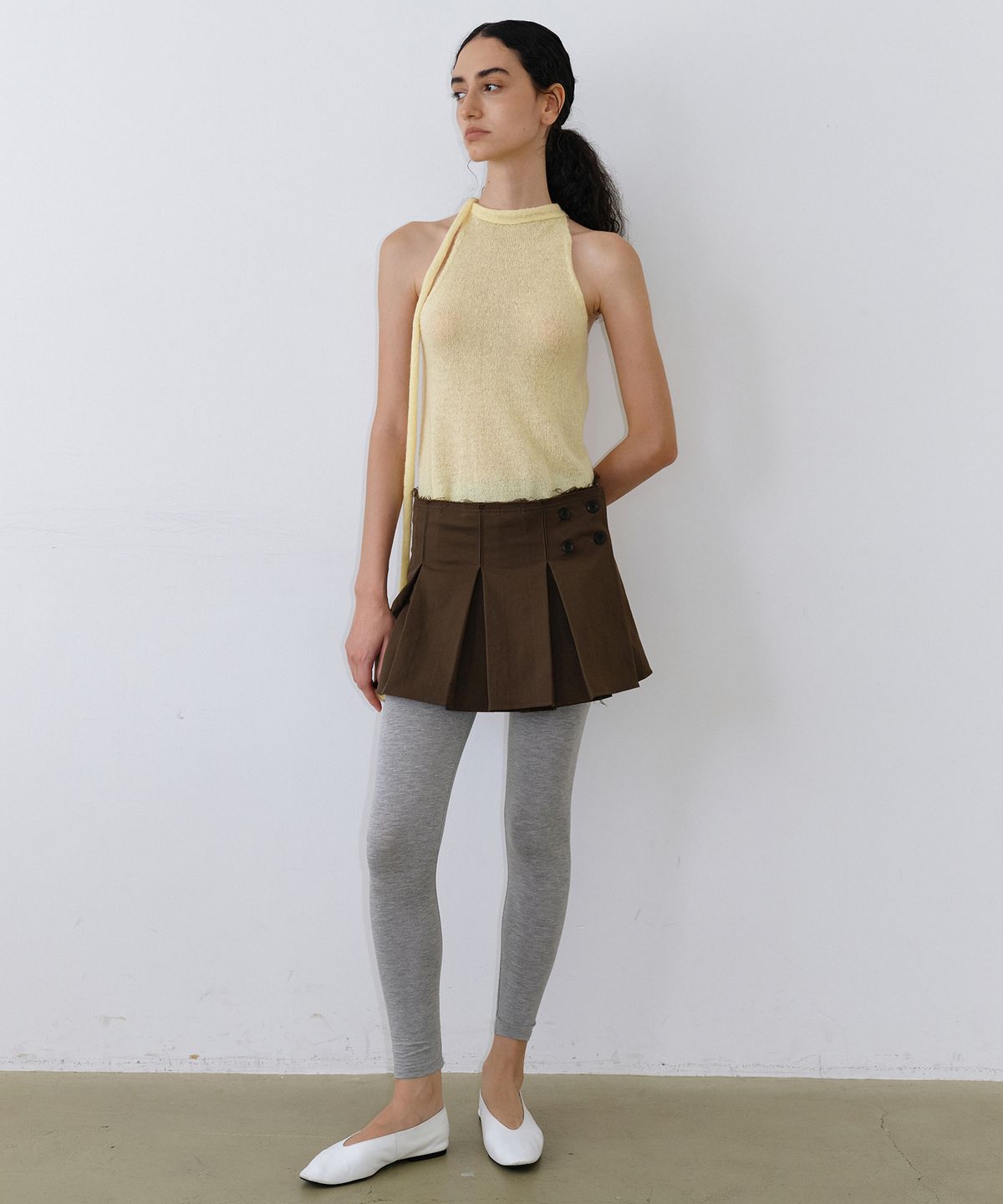 우네씬(UUNE SCENE) Pleated Wrap Skirt_Brown
