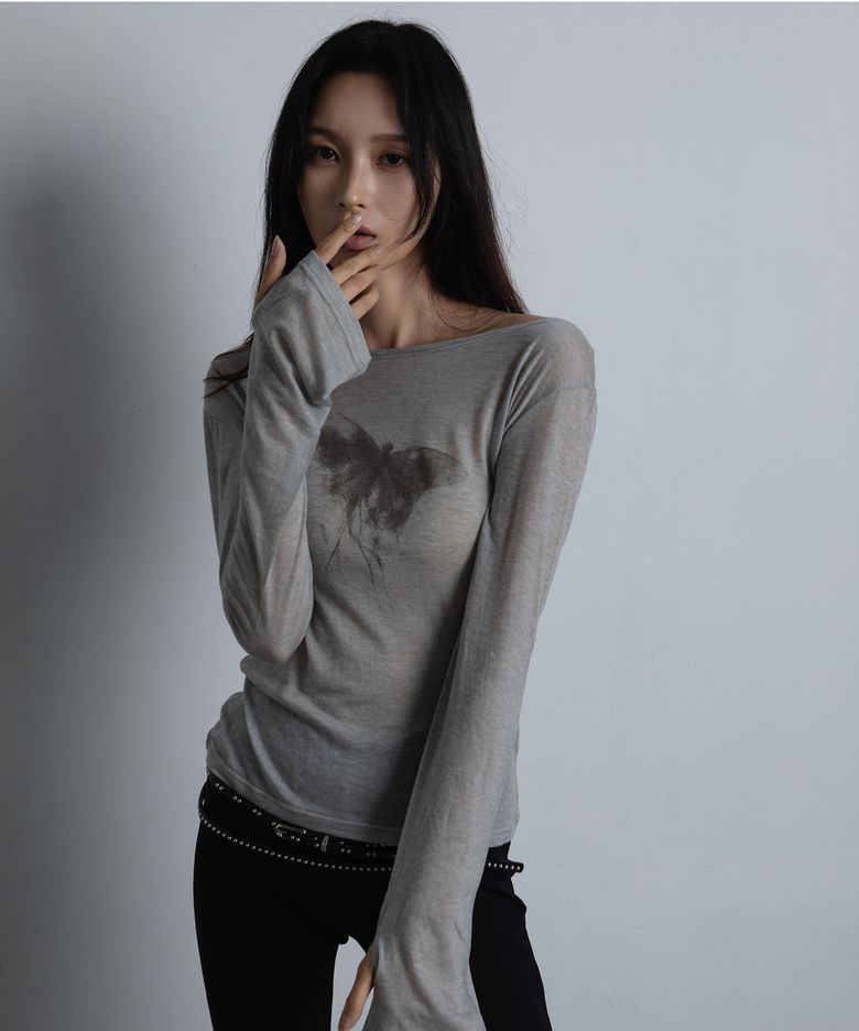 BUTTERFLY FINGER HOLE T-SHIRTS [Grey]