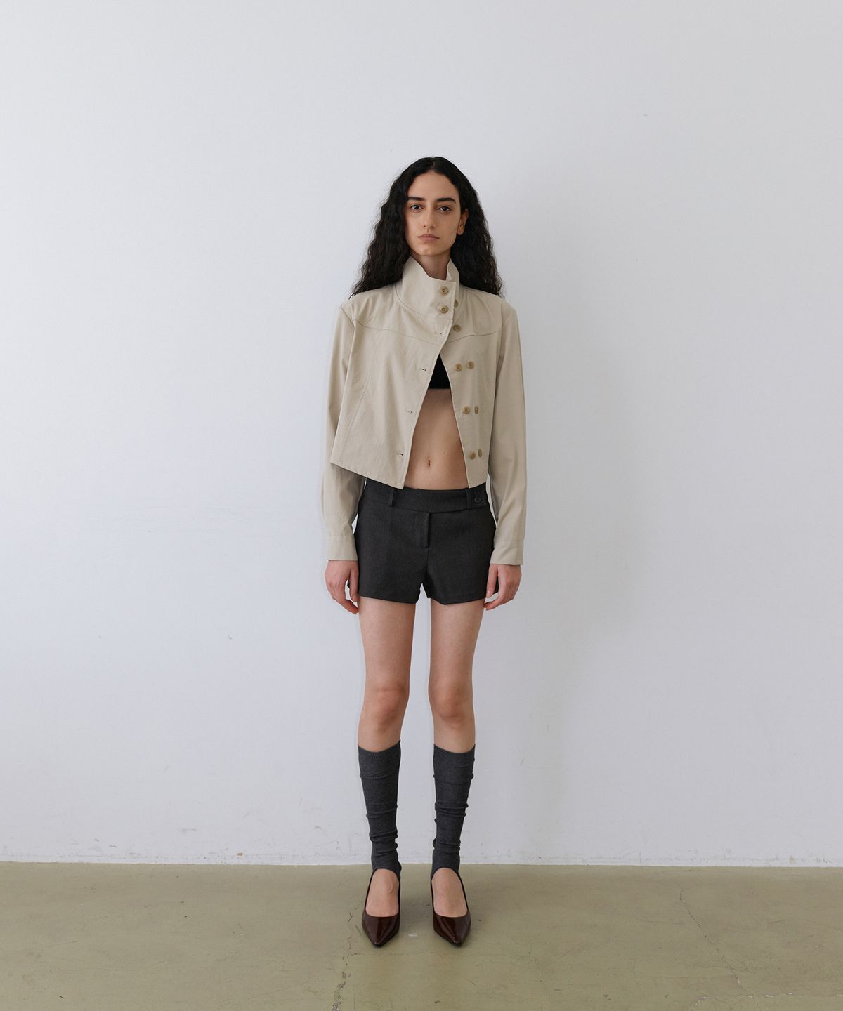 우네씬(UUNE SCENE) High Neck Button Jacket_Beige