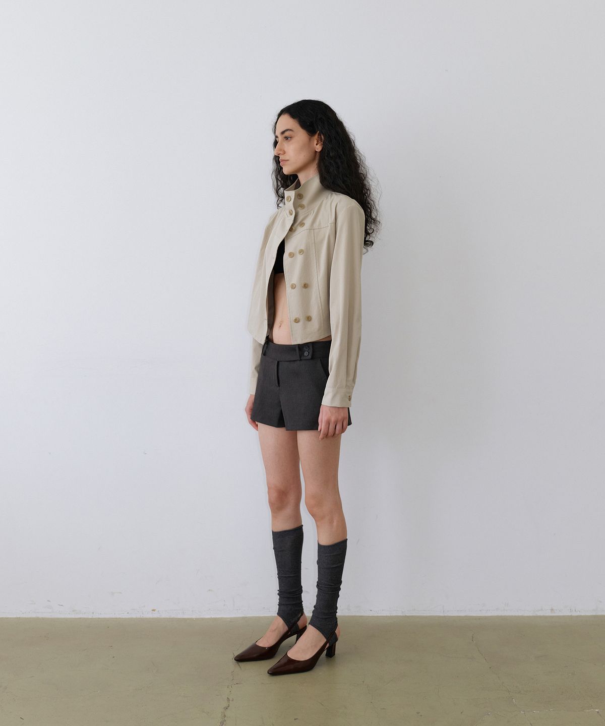 우네씬(UUNE SCENE) High Neck Button Jacket_Beige
