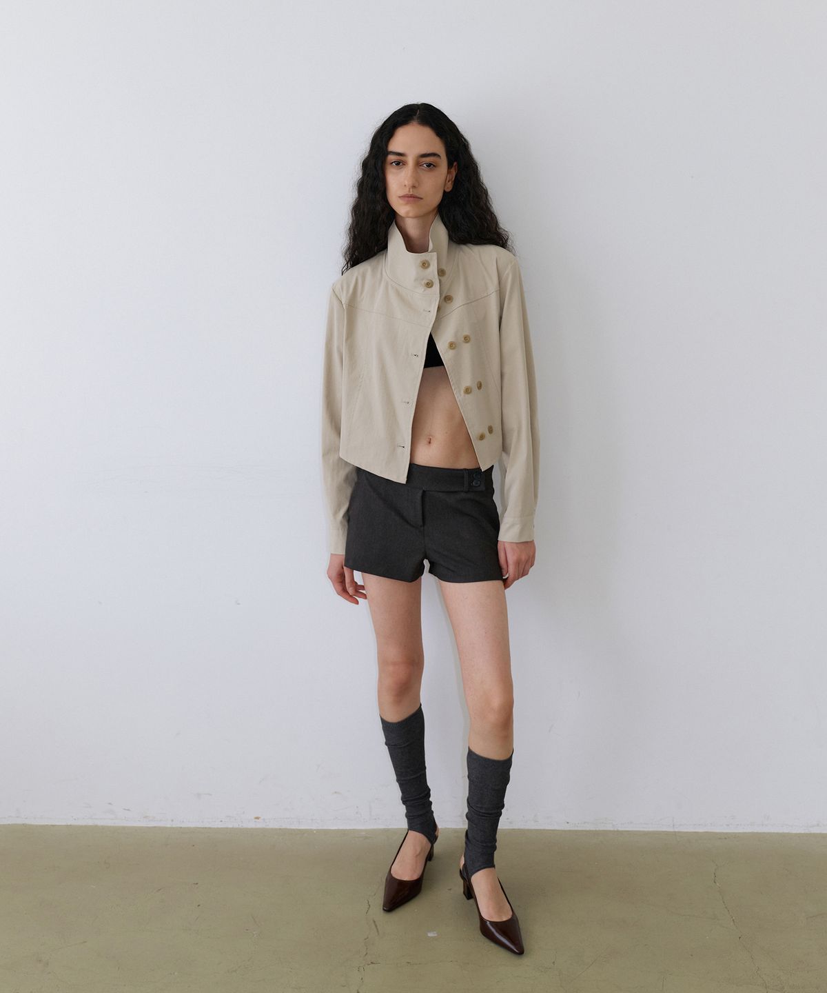 우네씬(UUNE SCENE) High Neck Button Jacket_Beige
