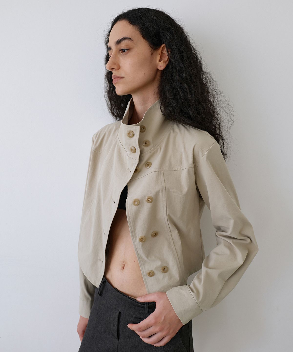 우네씬(UUNE SCENE) High Neck Button Jacket_Beige