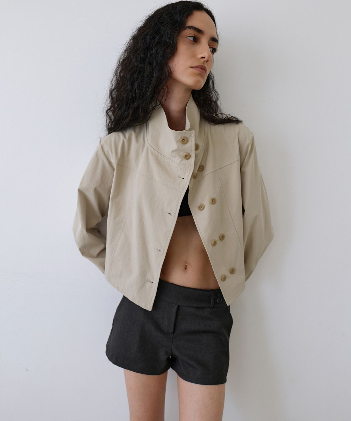 우네씬(UUNE SCENE) High Neck Button Jacket_Beige