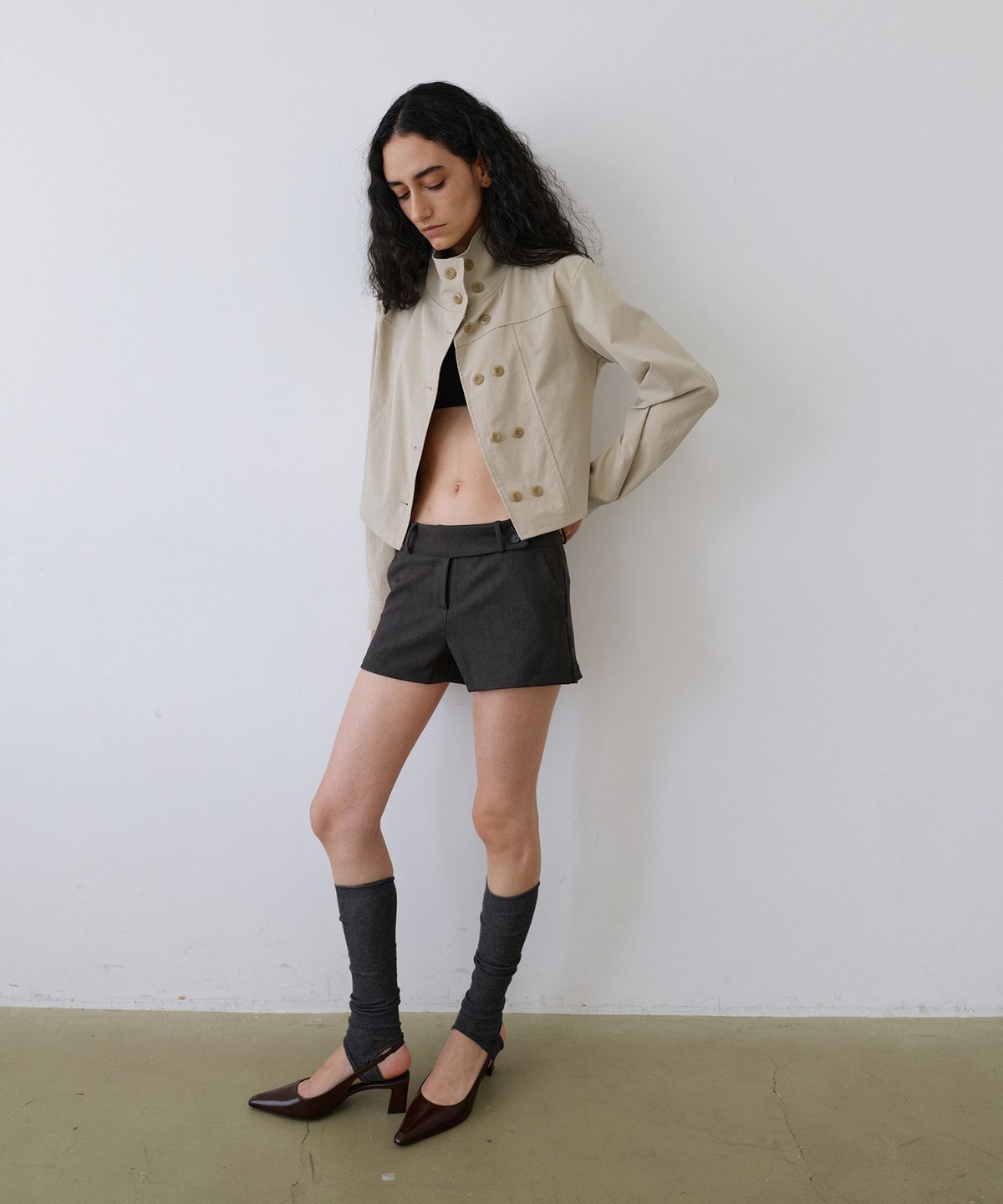 우네씬(UUNE SCENE) High Neck Button Jacket_Beige