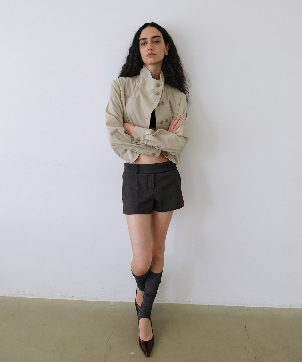 우네씬(UUNE SCENE) High Neck Button Jacket_Beige