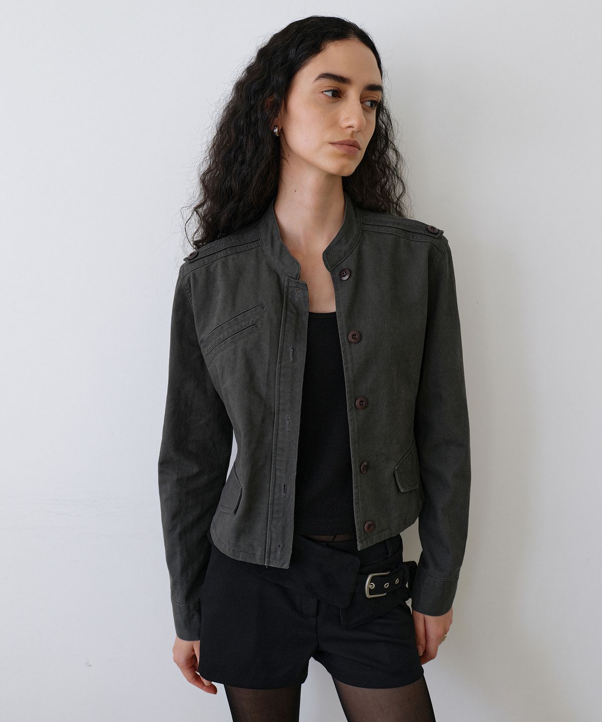 우네씬(UUNE SCENE) Washed Military Jacket_Charcoal