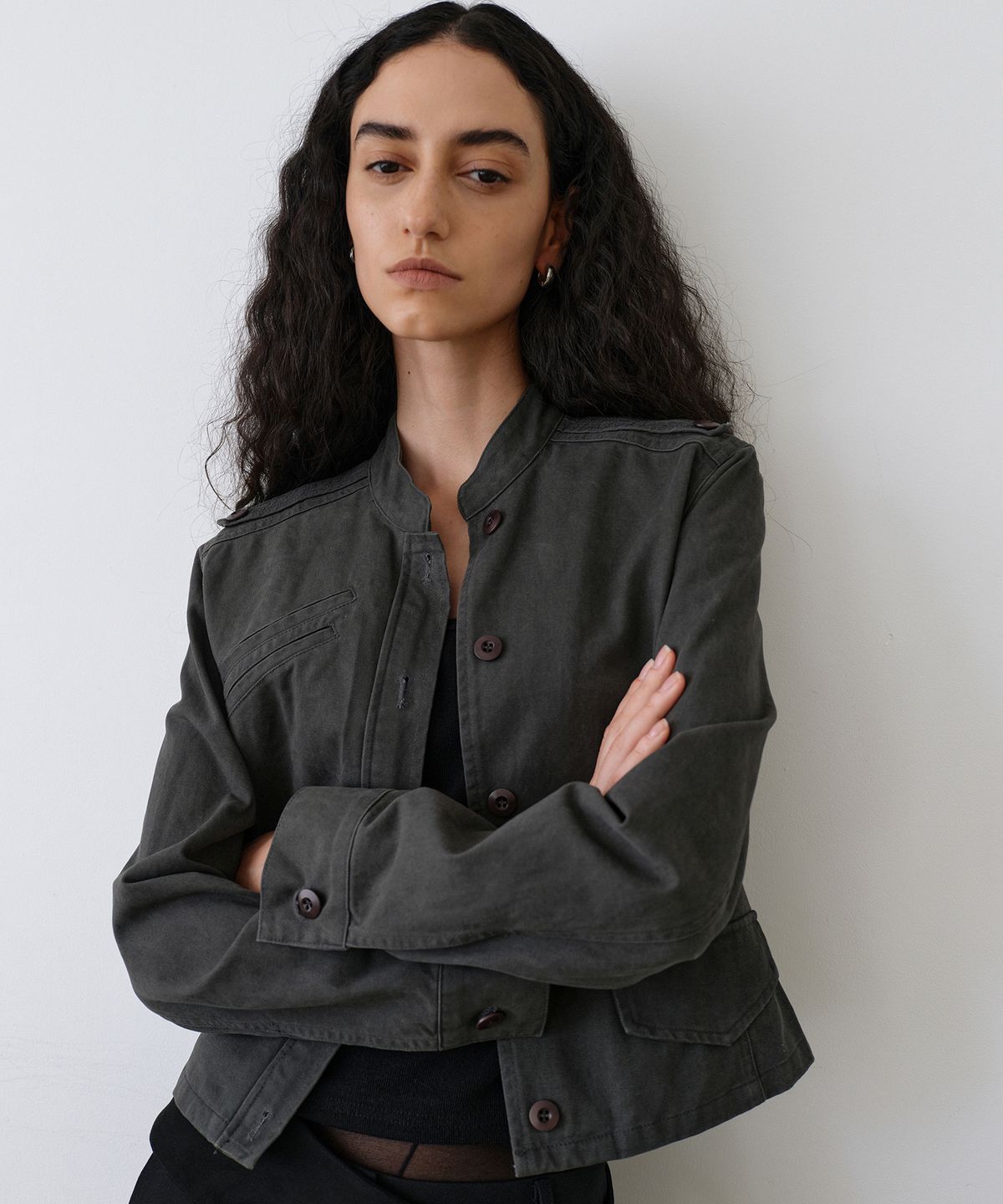우네씬(UUNE SCENE) Washed Military Jacket_Charcoal