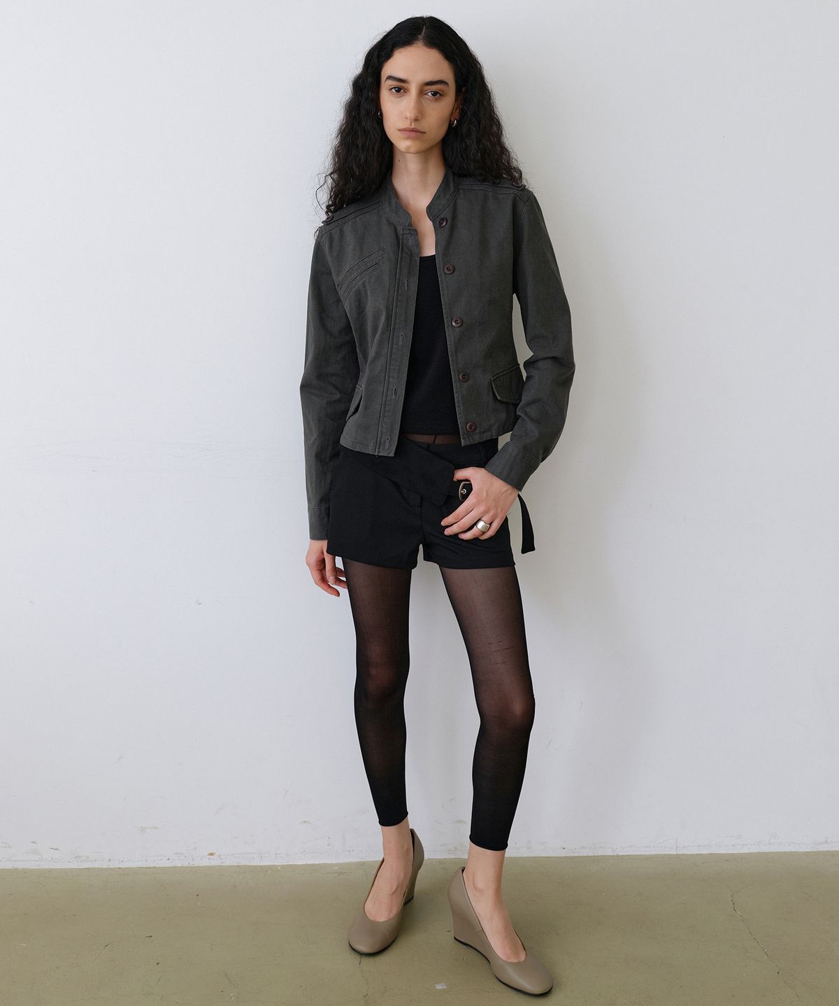 우네씬(UUNE SCENE) Washed Military Jacket_Charcoal