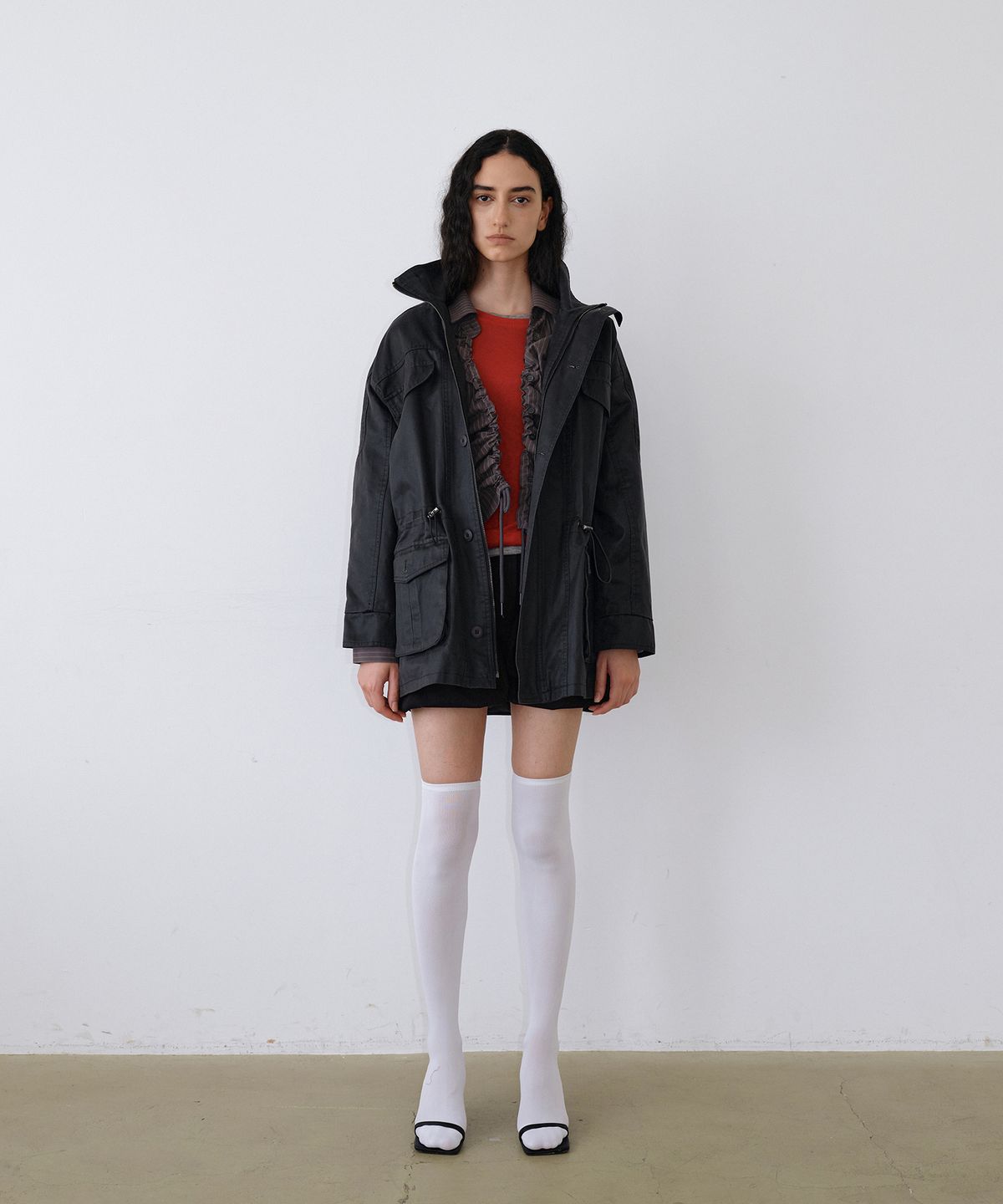 우네씬(UUNE SCENE) Vintage Washed Half Jacket_Black