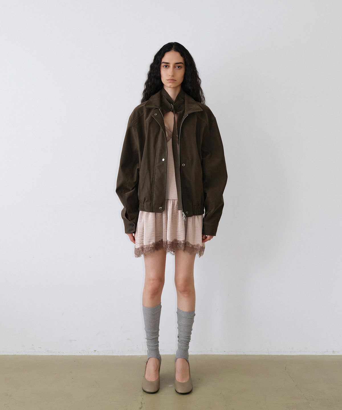 우네씬(UUNE SCENE) Washed Double Neck Blouson_Khaki