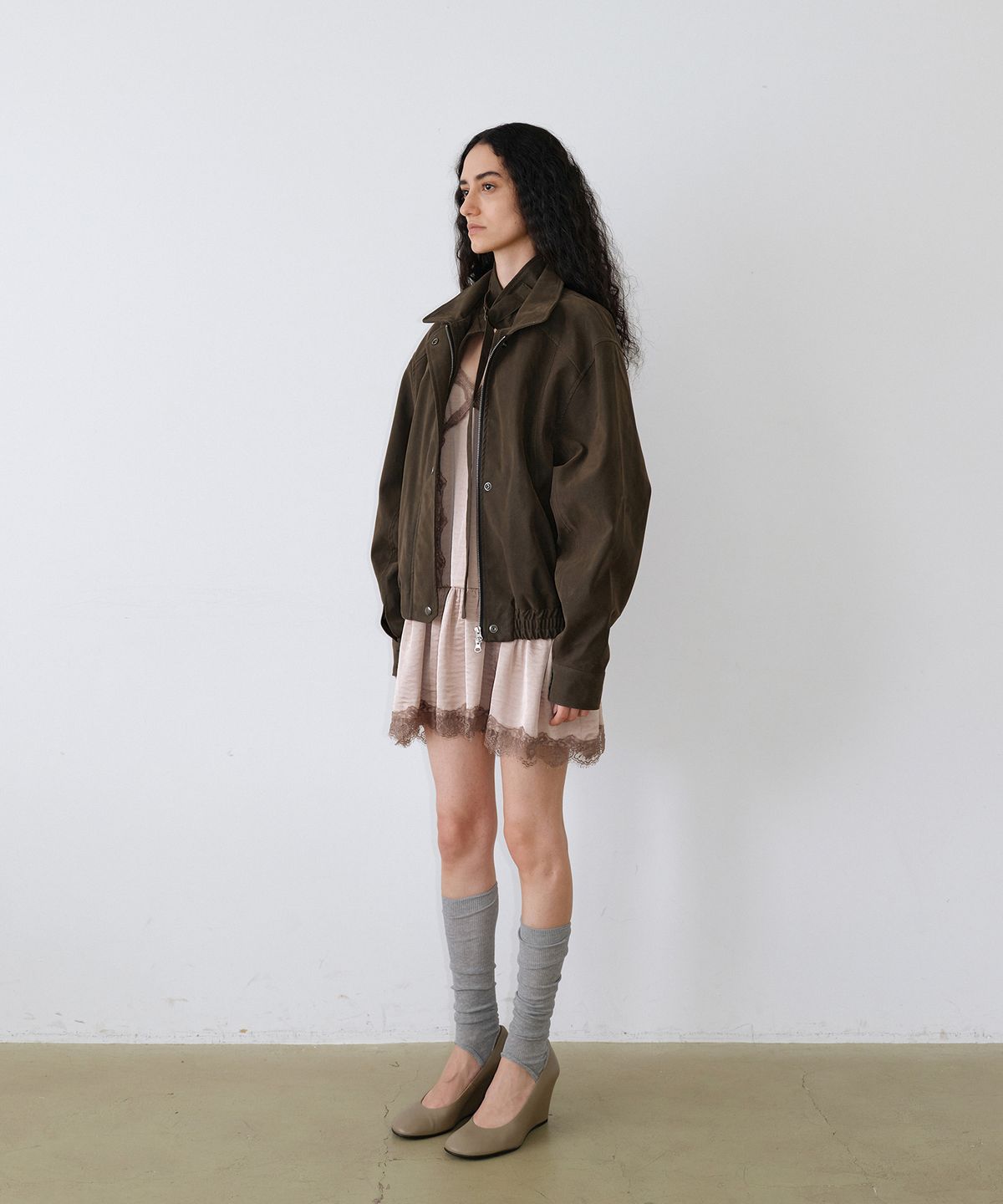 우네씬(UUNE SCENE) Washed Double Neck Blouson_Khaki