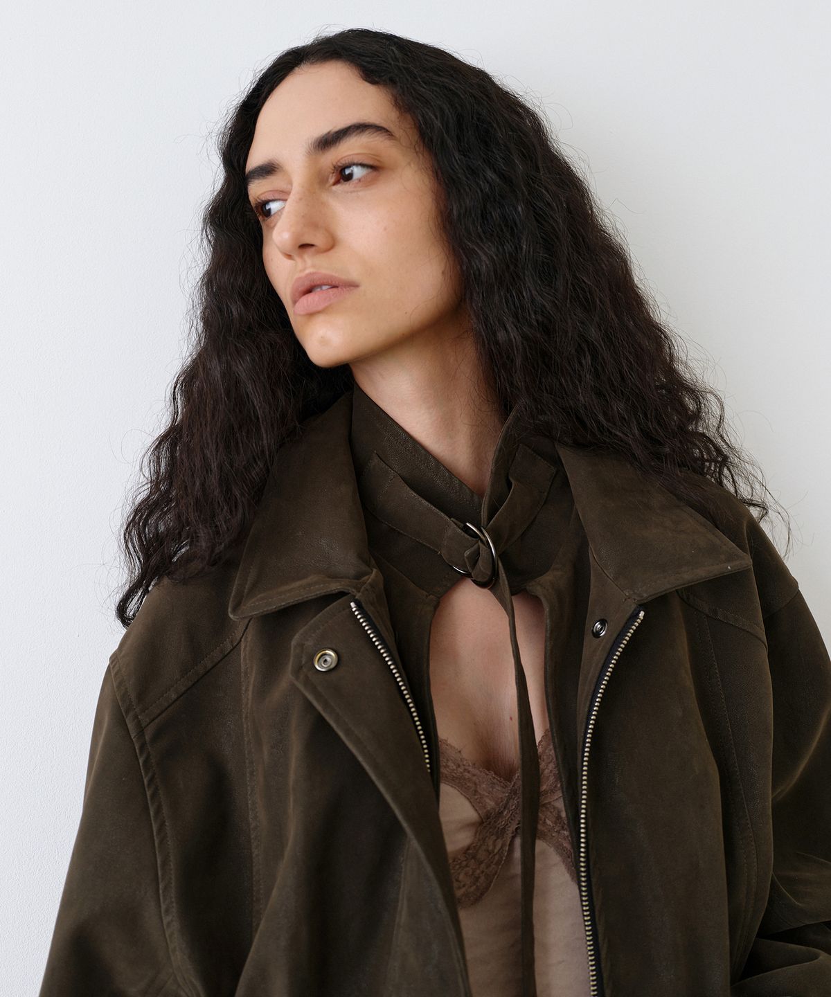 우네씬(UUNE SCENE) Washed Double Neck Blouson_Khaki