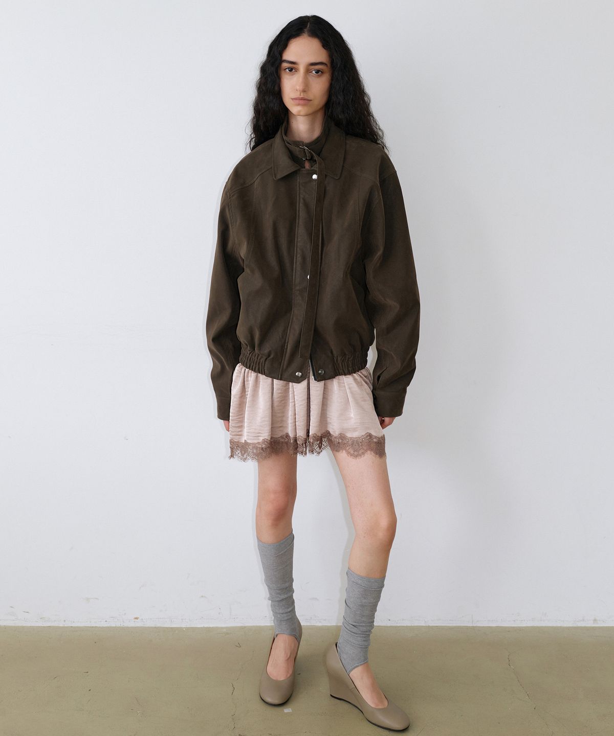 우네씬(UUNE SCENE) Washed Double Neck Blouson_Khaki