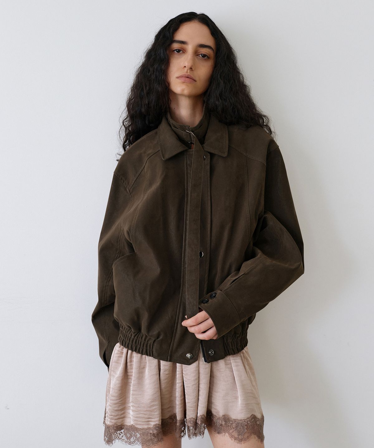 우네씬(UUNE SCENE) Washed Double Neck Blouson_Khaki