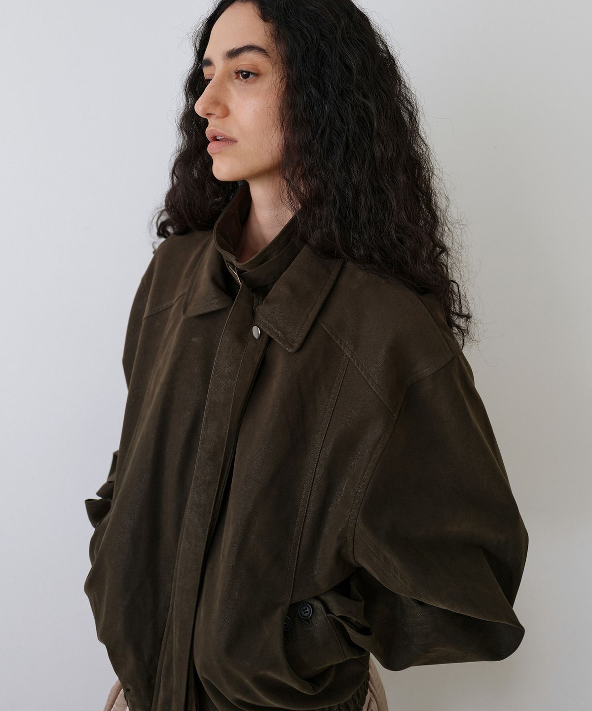 우네씬(UUNE SCENE) Washed Double Neck Blouson_Khaki
