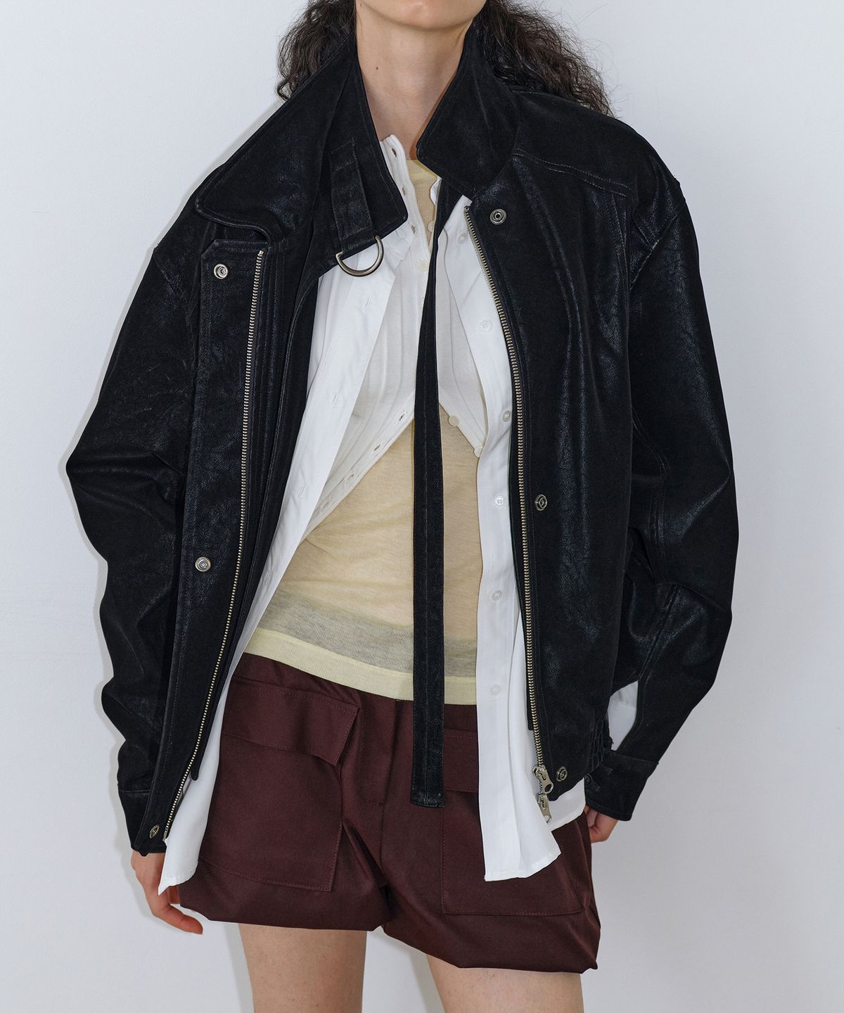우네씬(UUNE SCENE) Washed Double Neck Blouson_Black