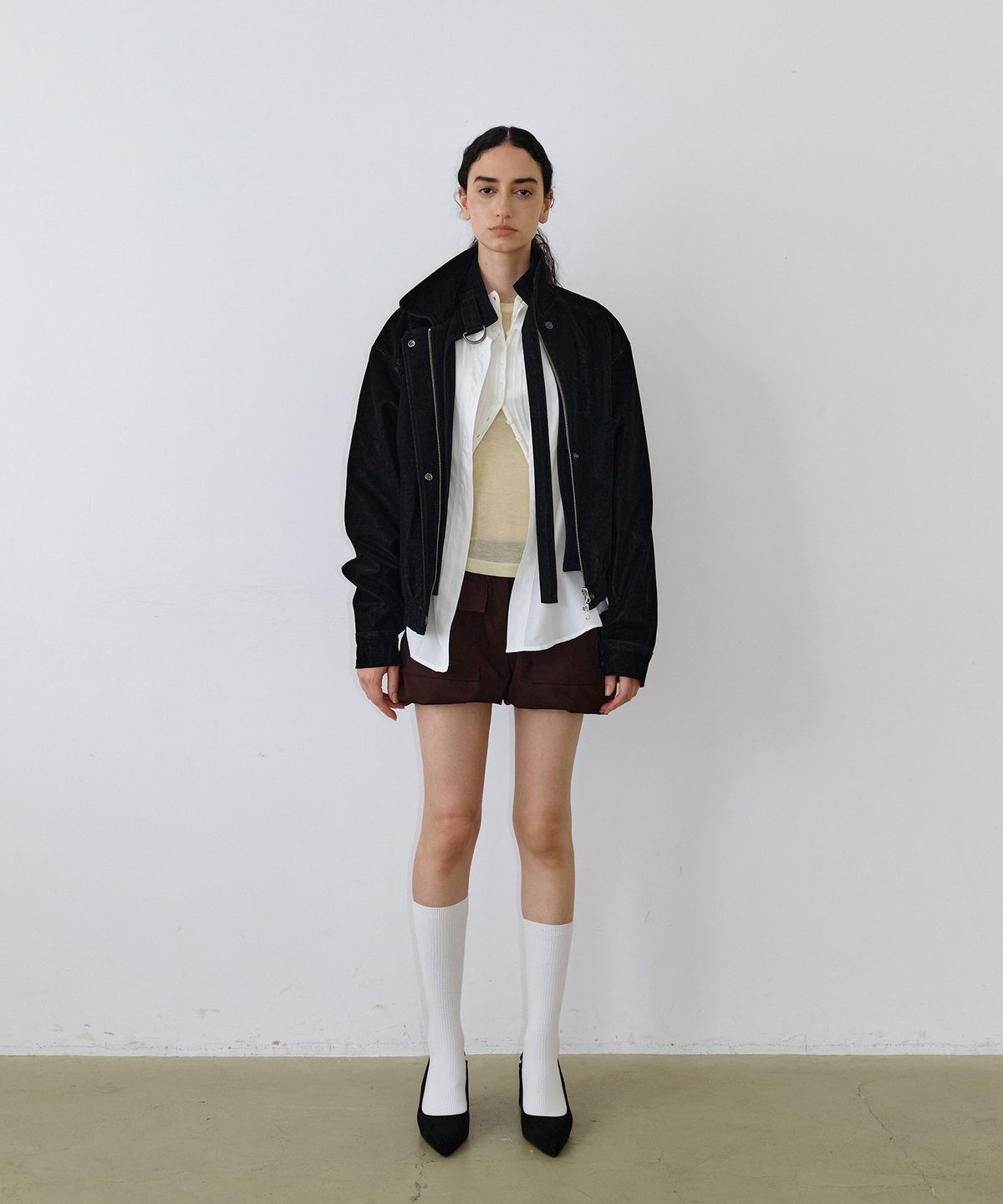 우네씬(UUNE SCENE) Washed Double Neck Blouson_Black