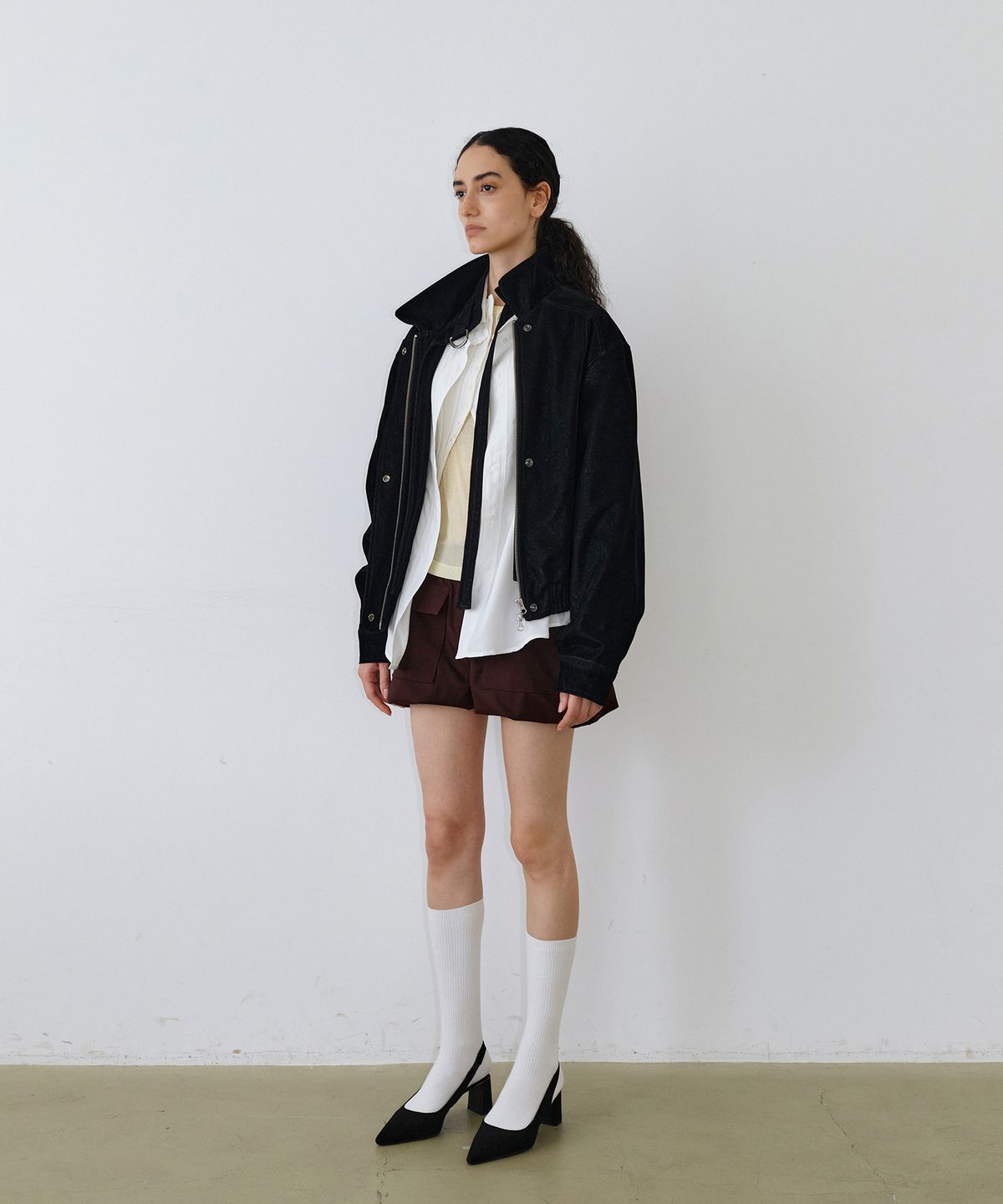 우네씬(UUNE SCENE) Washed Double Neck Blouson_Black