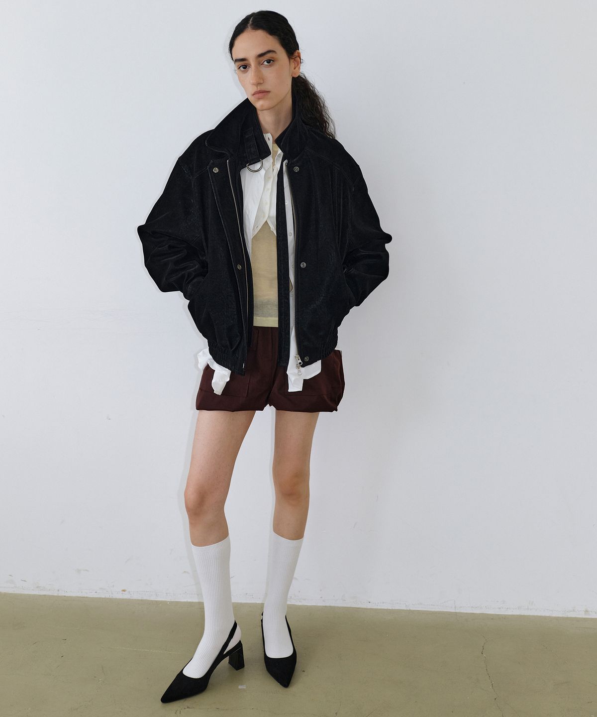 우네씬(UUNE SCENE) Washed Double Neck Blouson_Black