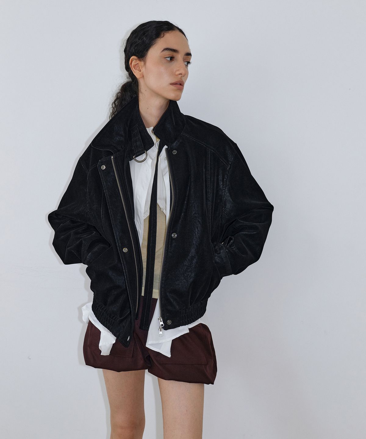 우네씬(UUNE SCENE) Washed Double Neck Blouson_Black