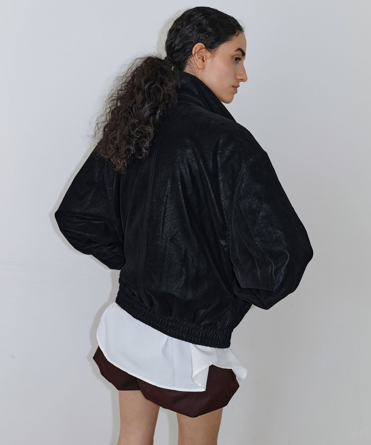 우네씬(UUNE SCENE) Washed Double Neck Blouson_Black