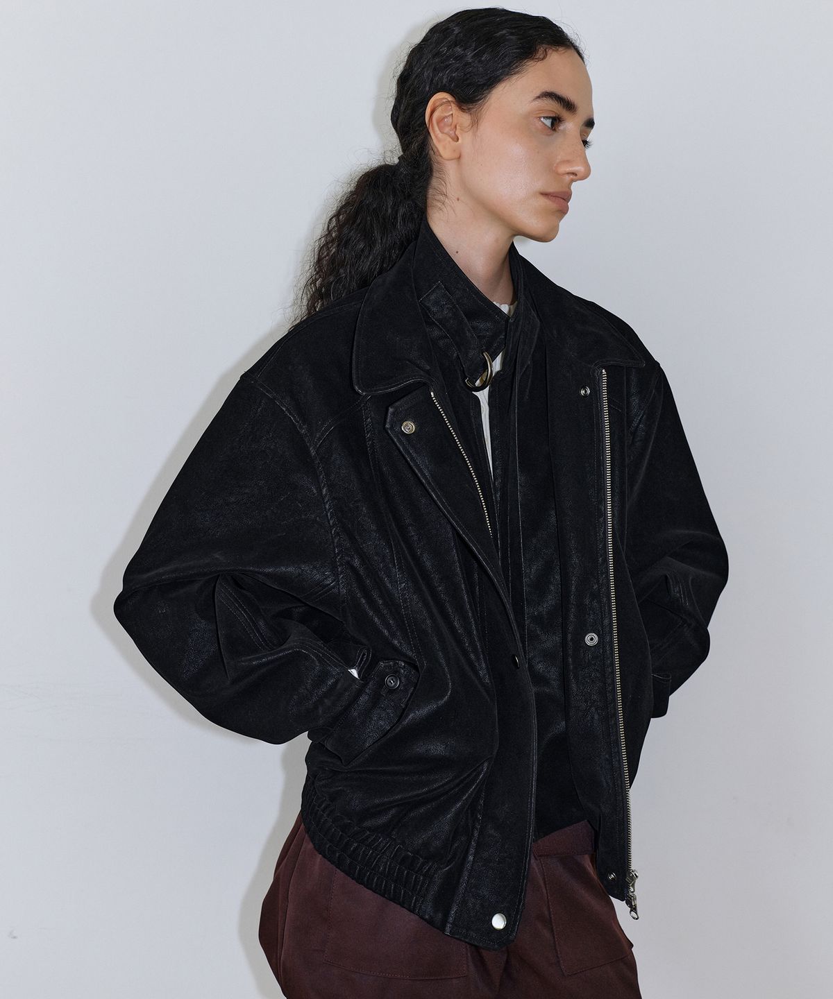 우네씬(UUNE SCENE) Washed Double Neck Blouson_Black