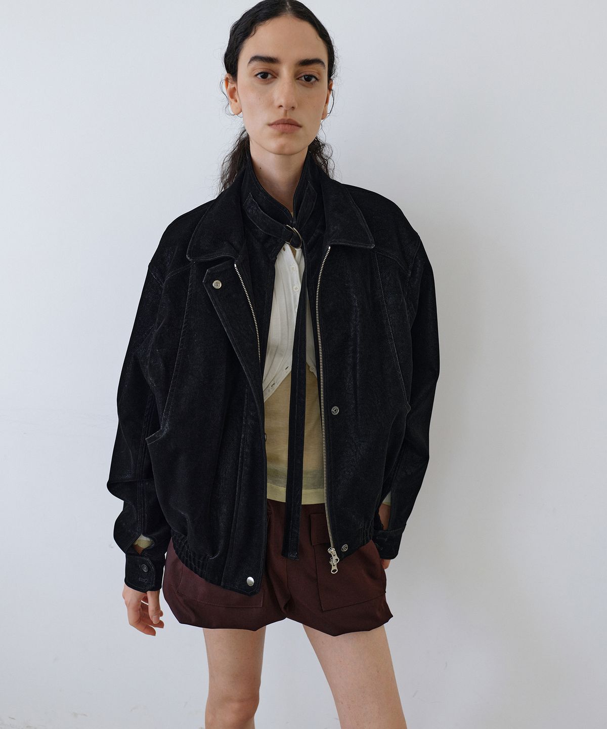 우네씬(UUNE SCENE) Washed Double Neck Blouson_Black