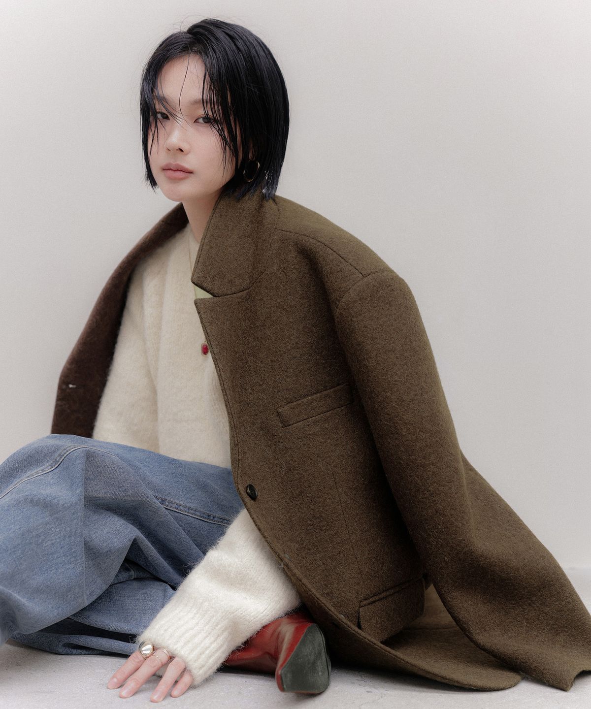 메무아(MEMUA) 아카이브 오버핏 울자켓(카키)