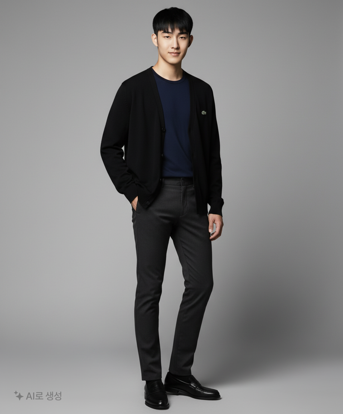 라코스테(LACOSTE) 남성 베이직 브이넥 방모 가디건 [네이비] 115