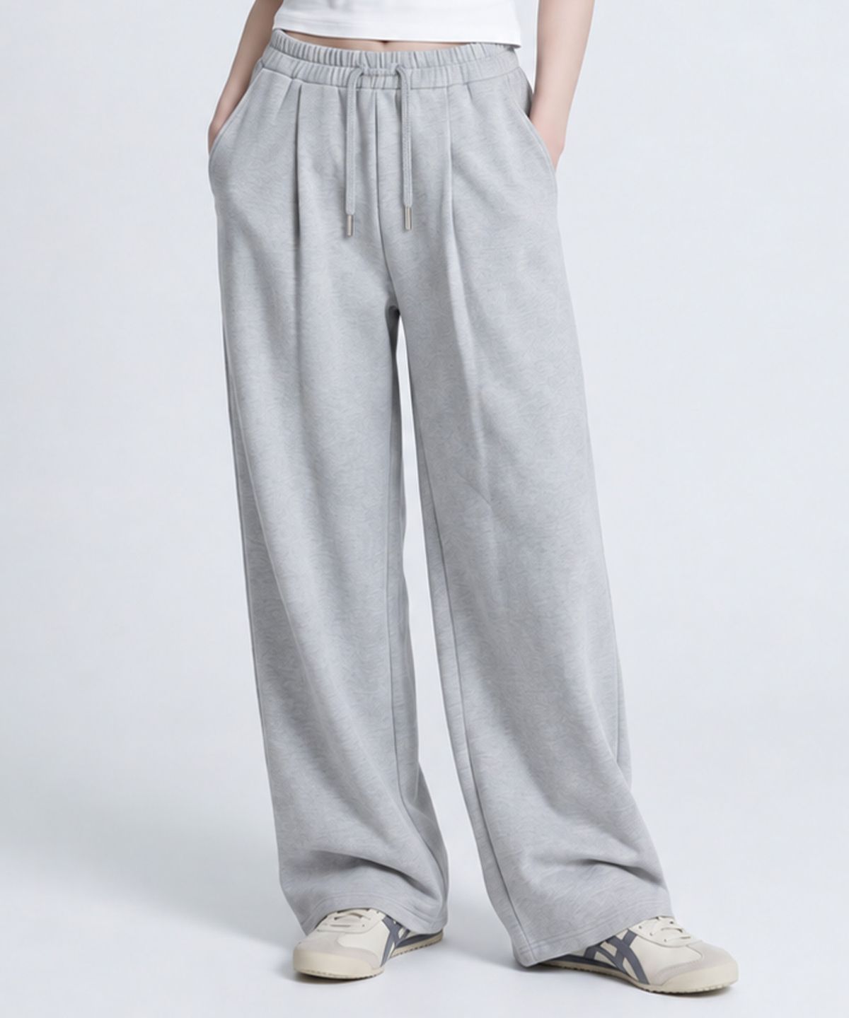 메종니아트(MAISON DE NEART) [남녀공용] 원턱 와이드 밴딩 스웻 팬츠 (2Colors)