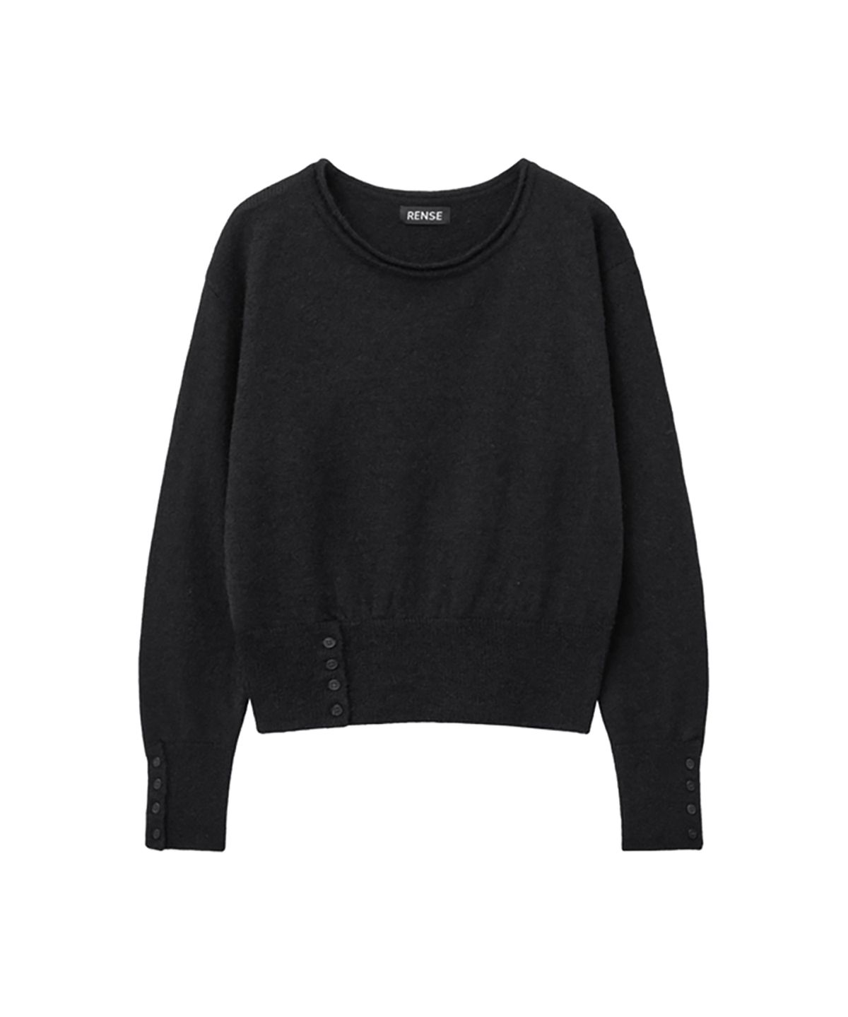 렌세(RENSE) Button Off-Shoulder Knit Black