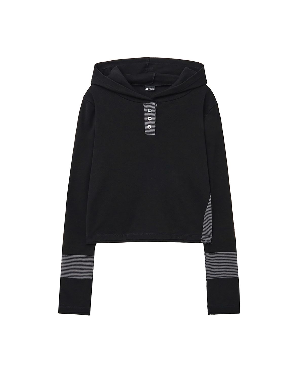 렌세(RENSE) Stripe Slim Fit Hoodie Black