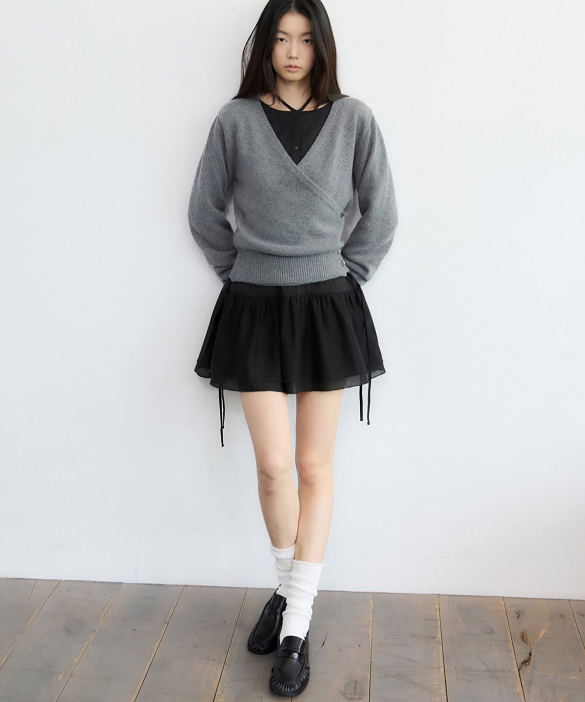 렌세(RENSE) Button Wrap Knit Melange Gray
