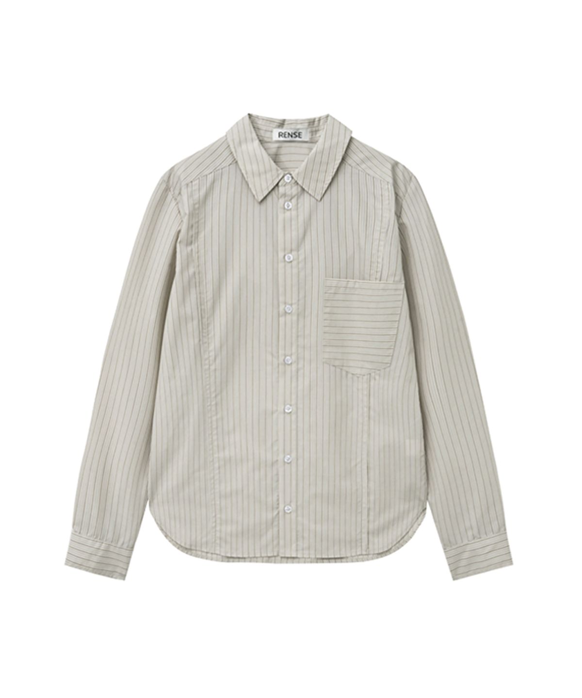 렌세(RENSE) Regular Fit Panel Stripe Shirt Beige