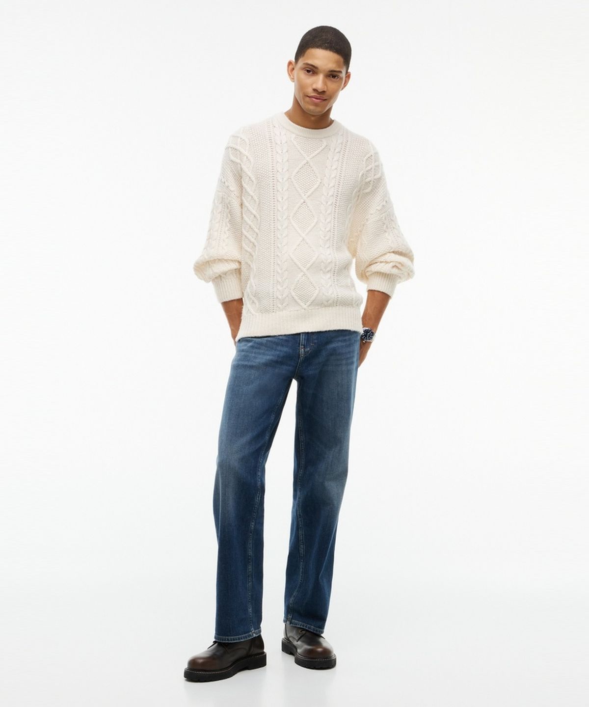 타미진스(TOMMY JEANS) 릴렉스 핏 케이블 브랜디드 스웨터 (T32G7KTO14TMT1AEF)