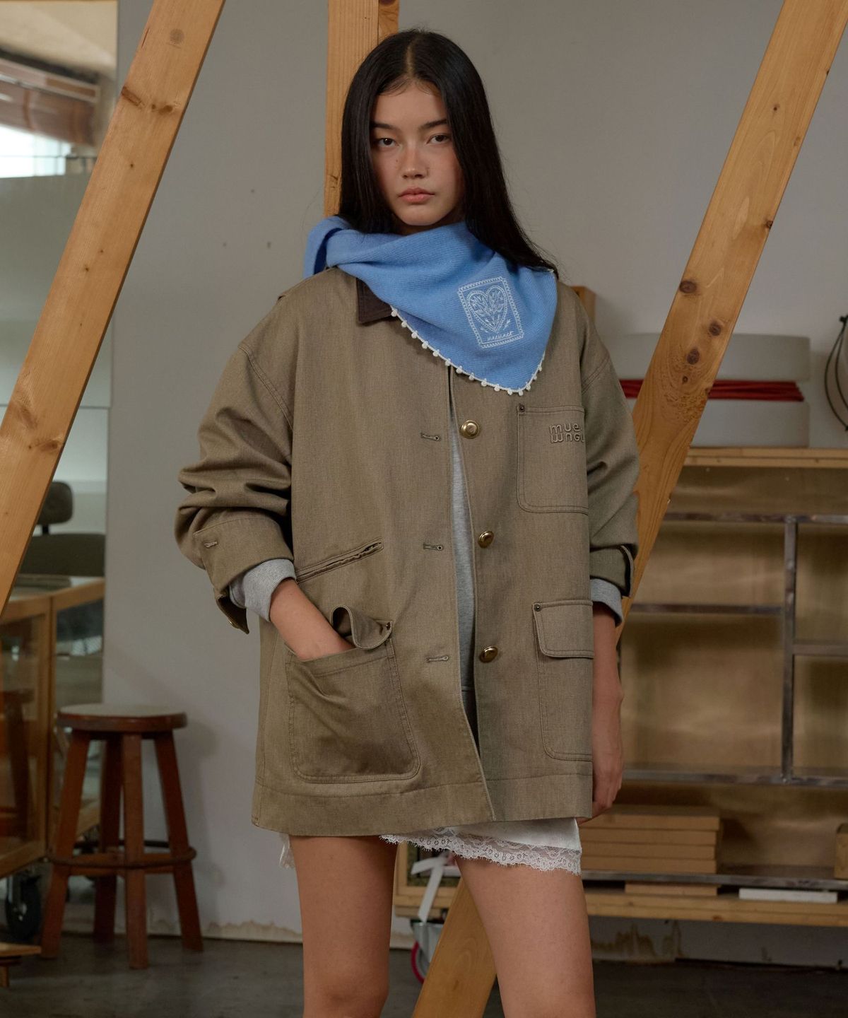 뮈뮈에르(MUEMUER) Cotton Work Jacket MU2678JK801M_DARK BEIGE