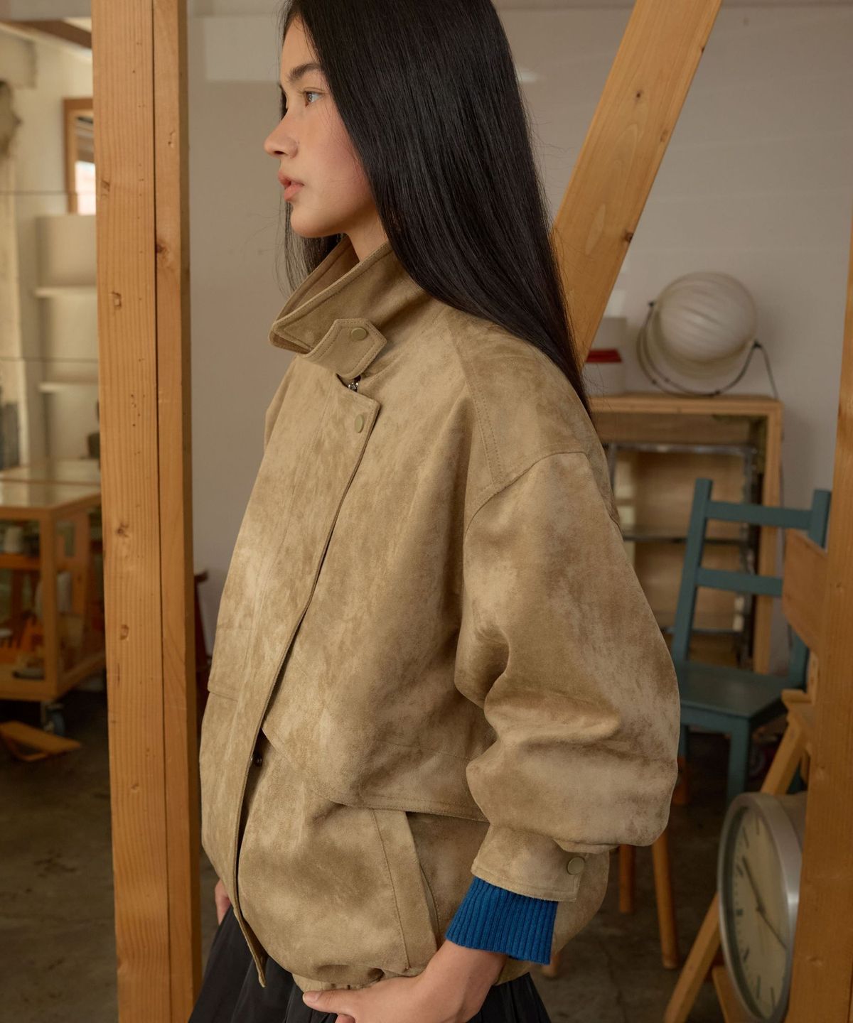 뮈뮈에르(MUEMUER) Faux Leather Blouson Jumper MU2678JP801M_BEIGE