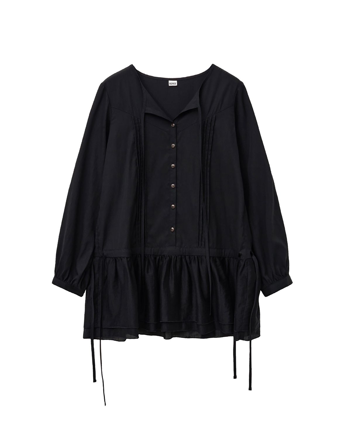 렌세(RENSE) Tuck Line Frill One-Piece Black
