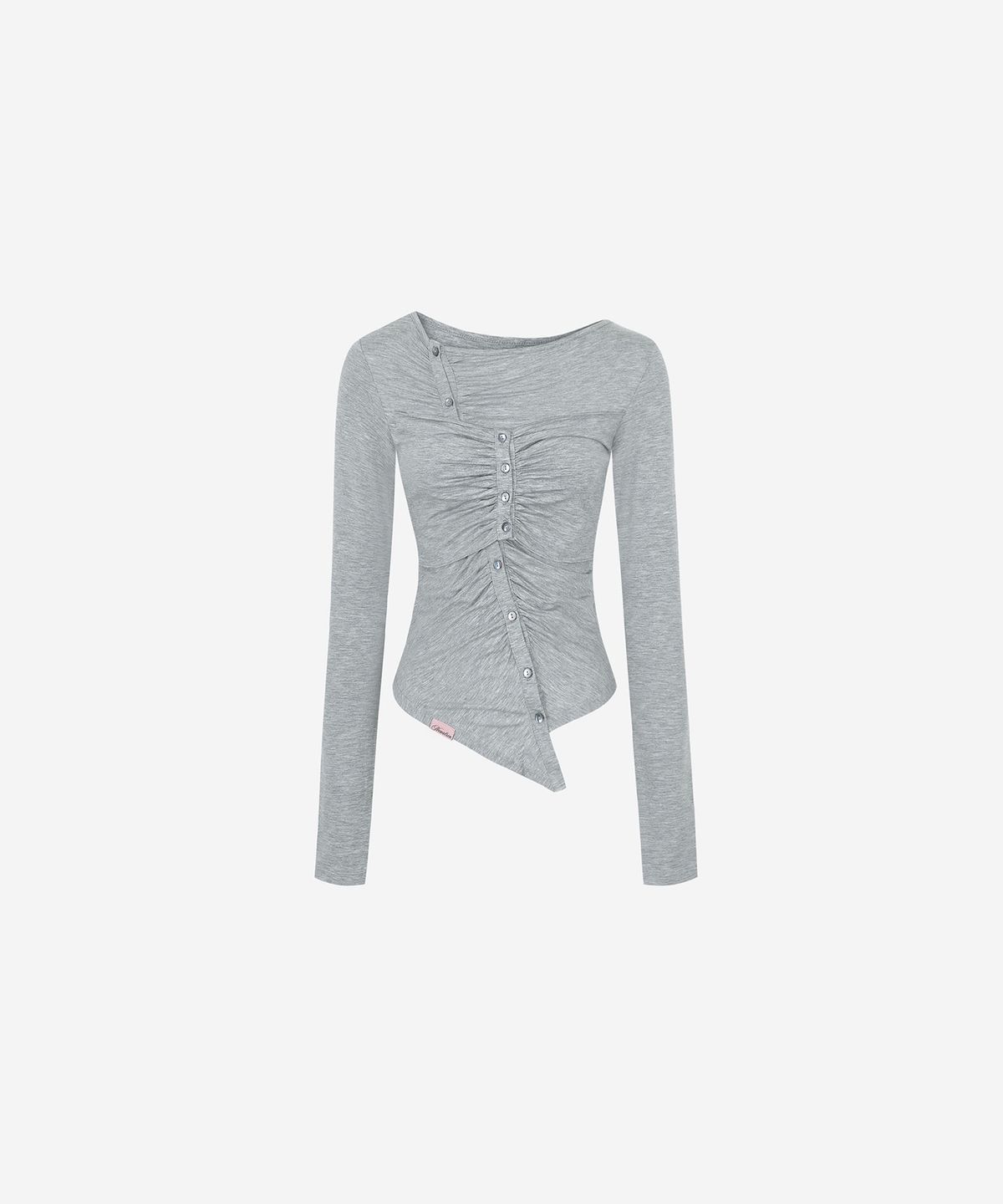 뉴얼린(NEWALRIN) Jelly Button Asymmetric Ruched Top Melange Gray