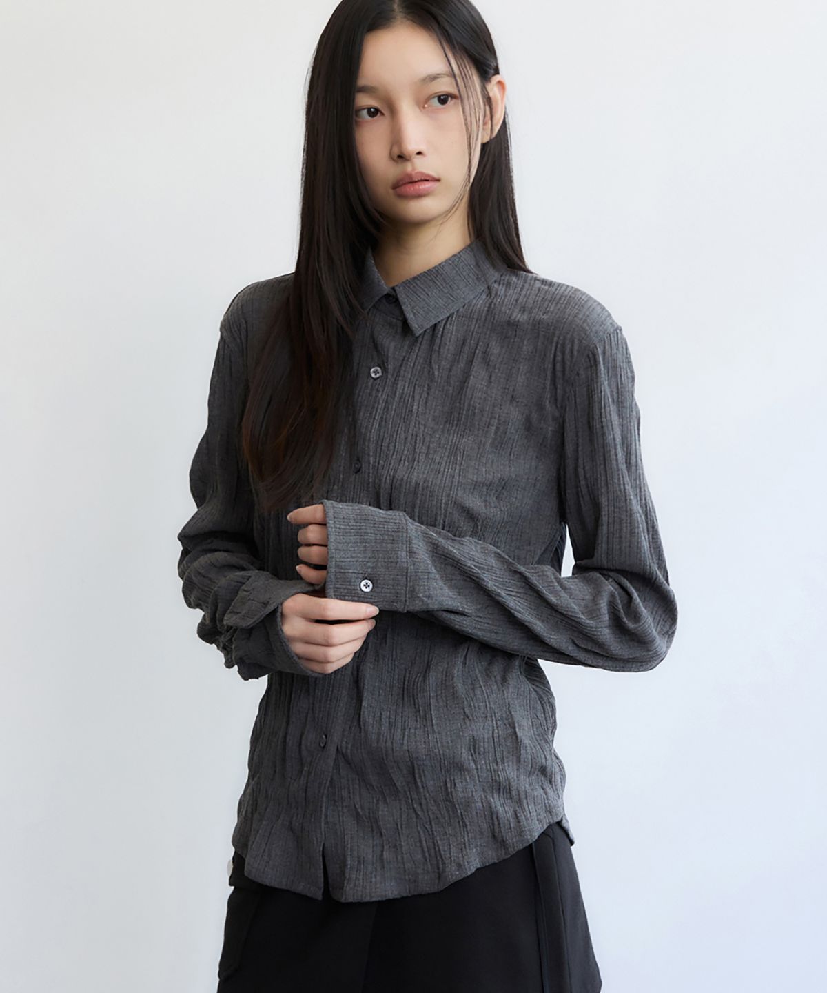 렌세(RENSE) Wrinkle Texture Shirt Charcoal