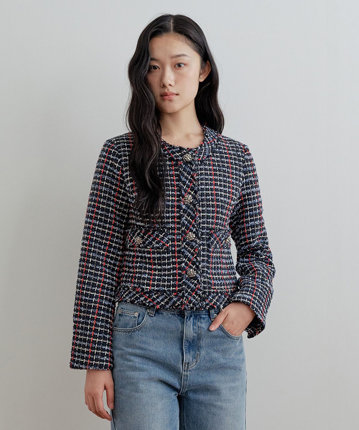 비올셋(BE ALL SET) Classic Tweed Jacket_Navy